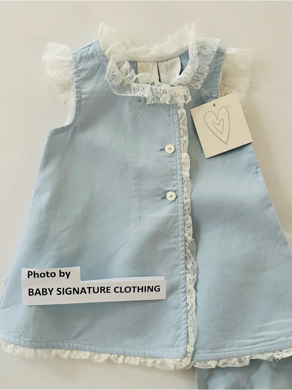 Baby Girl 6-9 Months Light Blue Lace Trim Dress & Bloomers Set Outfit NWT